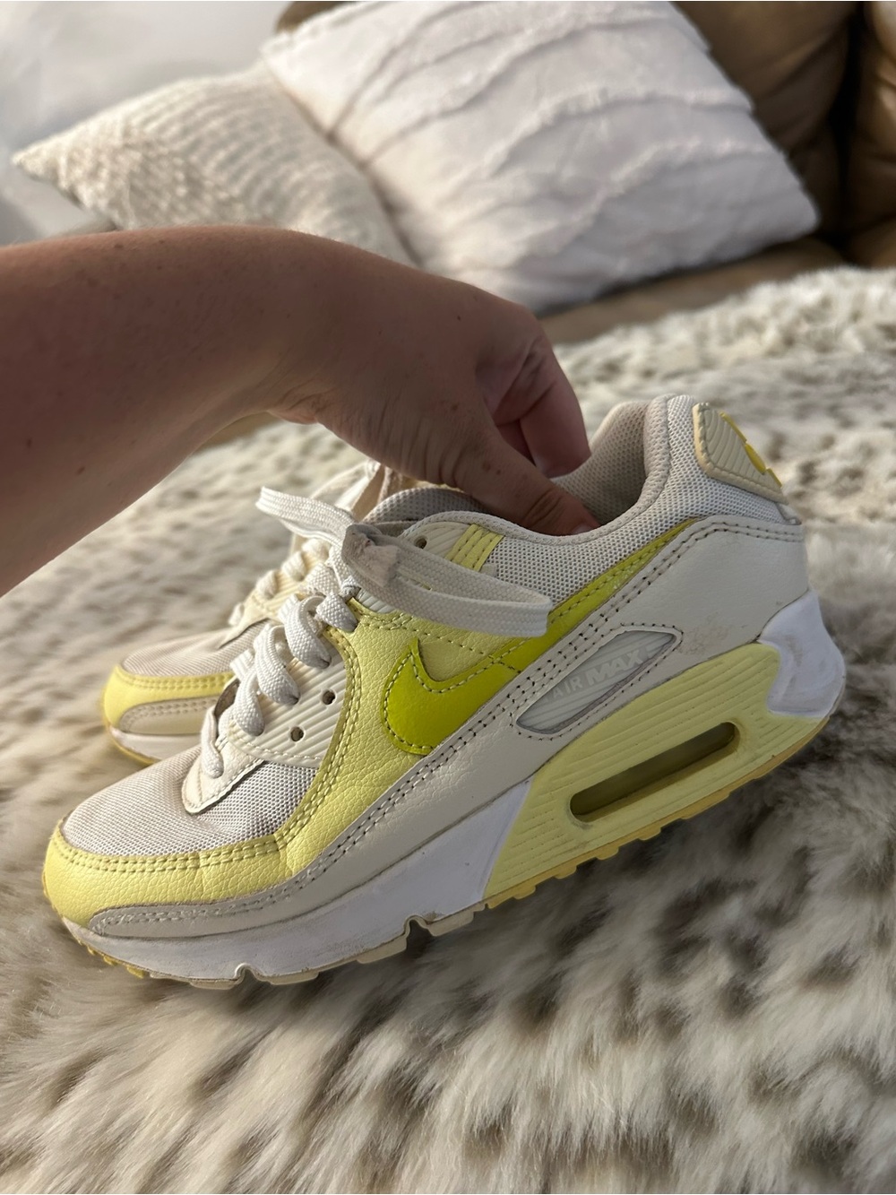 Nike White and Lemon Yellow Air Max Sneakers - Picture 3 of 6